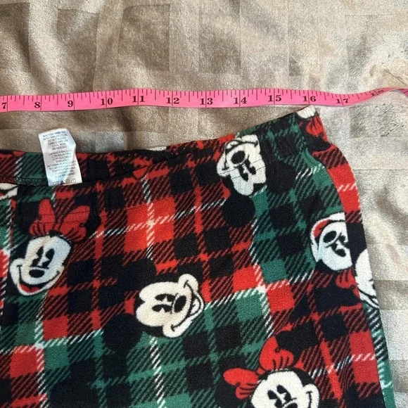 Disney Pajama Pants Womens Large Red Plaid Fleece Mickey Minnie Christmas Lounge - Picture 9 of 12